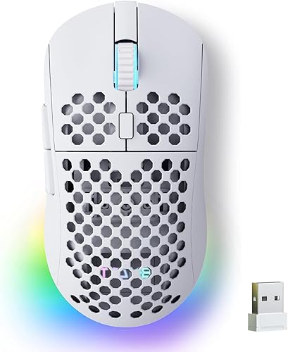 TMKB Falcon M1 - Ratón inalámbrico para juegos, sensor óptico de 24000 DPI, batería de 180 horas, ligero, 6 botones programables, tira RGB,