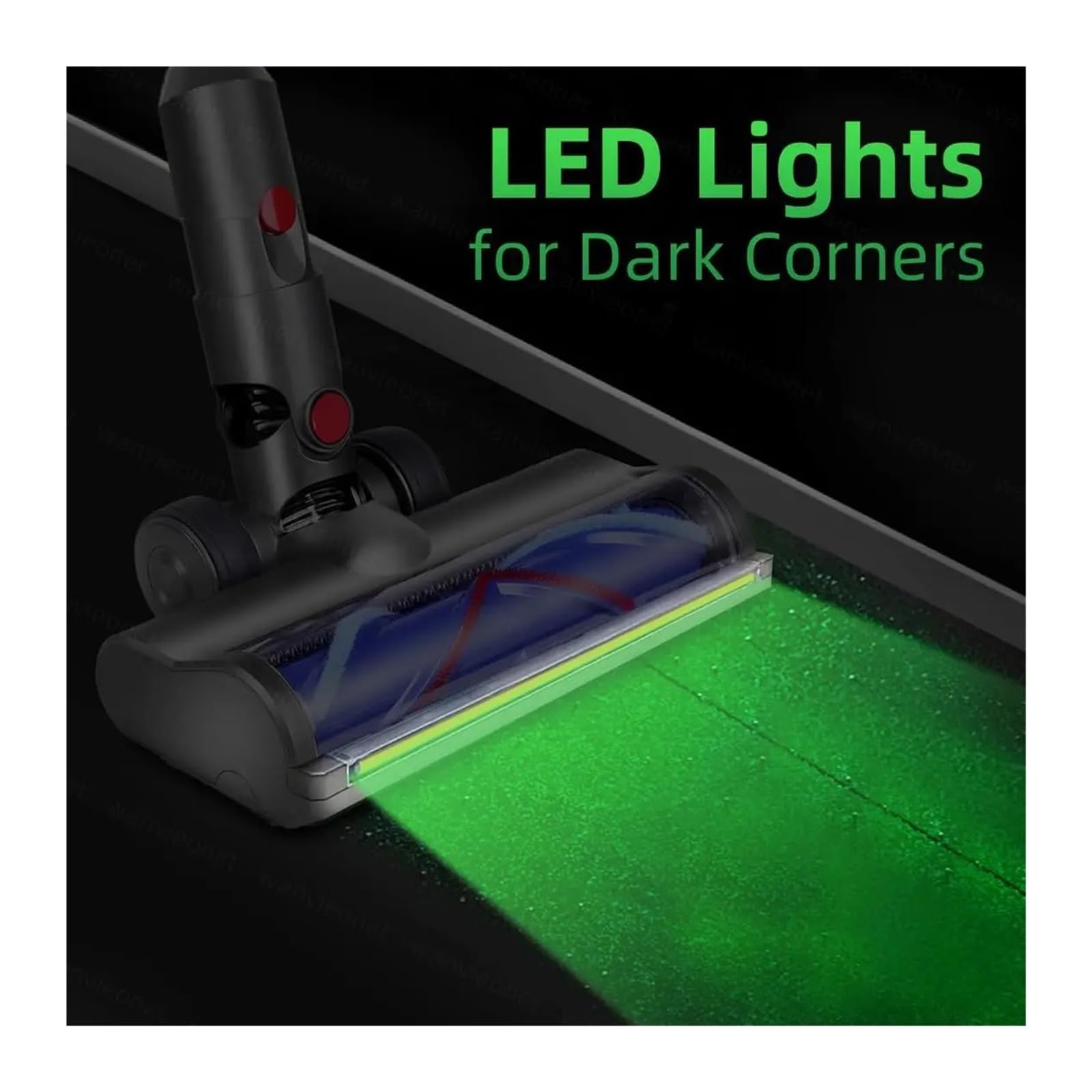 Tête d'aspirateur avec pièces de lumières LED vertes