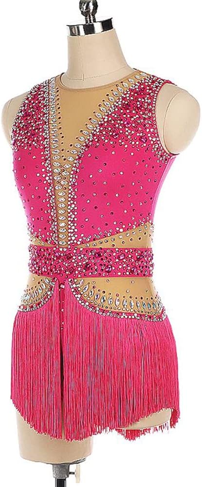 LIUHUO Ice Figure Skating Dress Girls Kids Fuchsia Tassels Competition Ballroom Stage Dancewear : Clothing, Shoes & Jewelry
