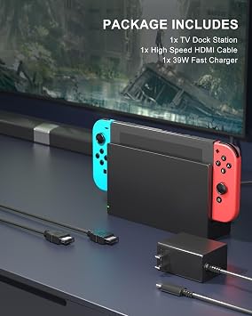 Dock Station for Switch/Switch OLED, Replacement 3-in-1 TV Dock Set with Original IC Module, AC Charger & High-Speed HDMI Cable for 1080P HD Output & Console Charging(Not Compatible with Switch 2)