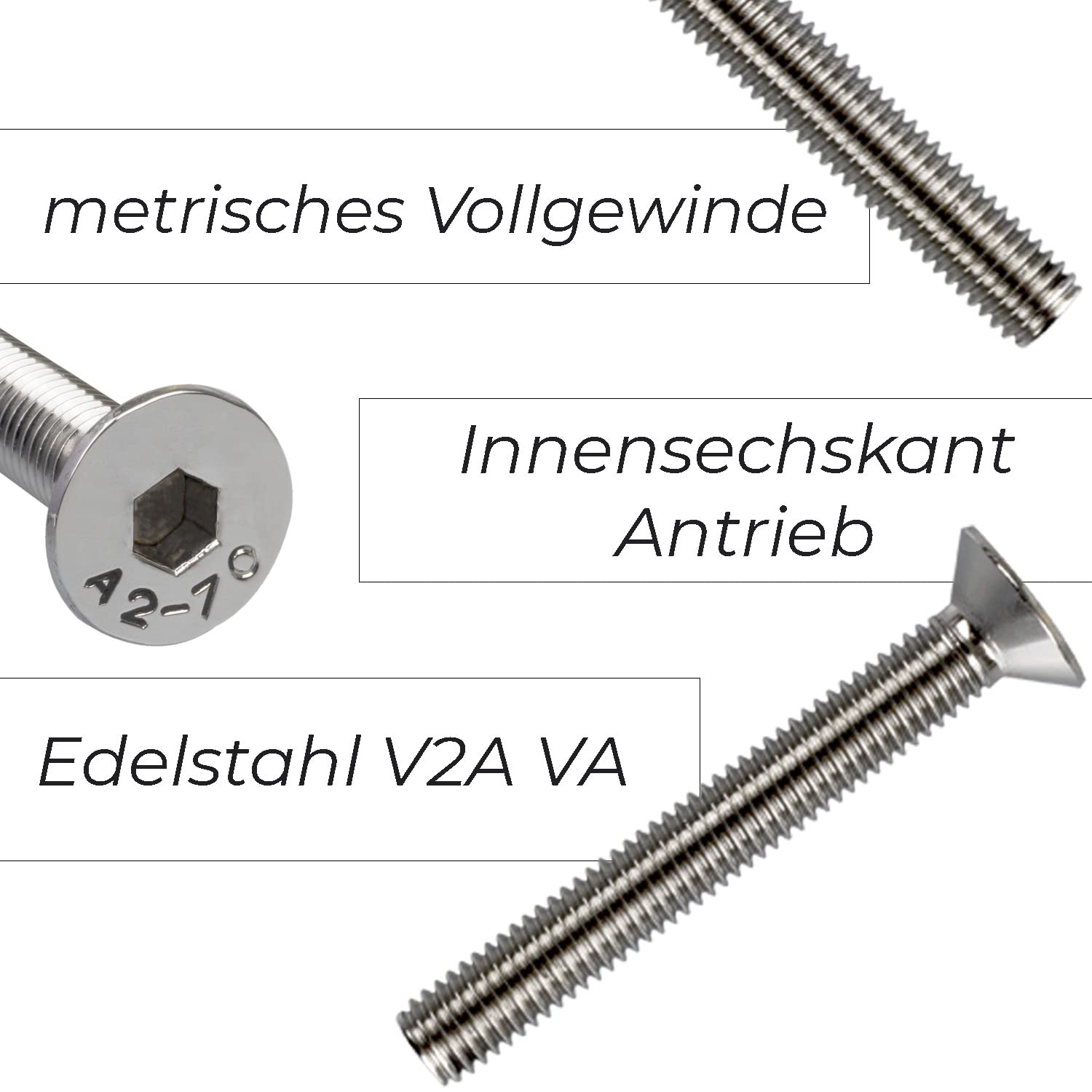 Stahlia Senkkopfschrauben M6 x 40 mm Edelstahl (50 Stück) Innensechskant Vollgewinde DIN 7991 Edelstahlschrauben Schrauben Set Senkschraube