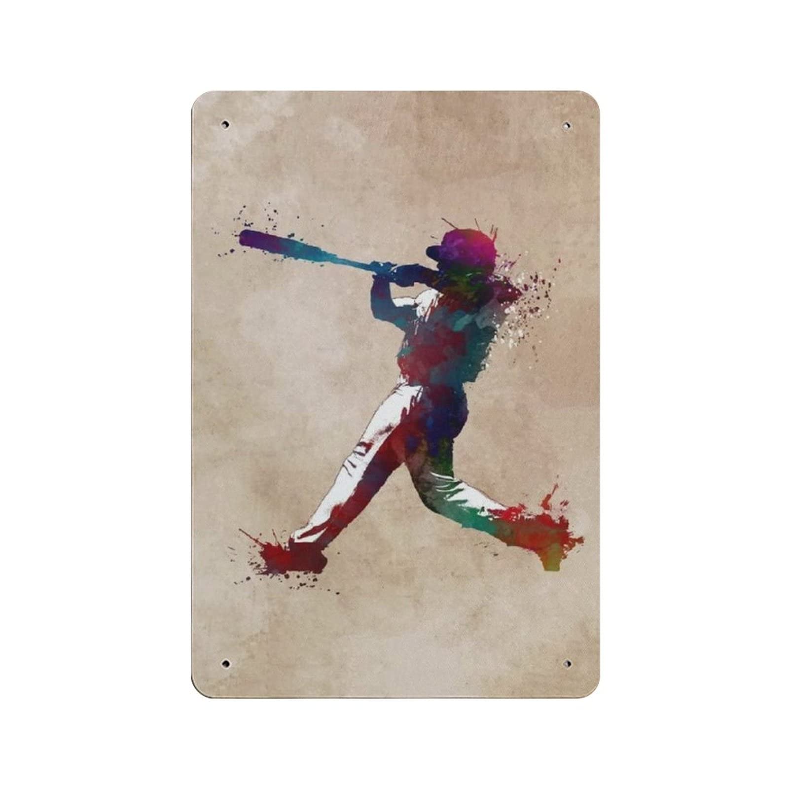 Metal Tin Sign Watercolor Sports Baseball Player Vintage Tin Poster Metal Sign Wall Decoration Country Kitchen Home Garage Decor 12"x8"