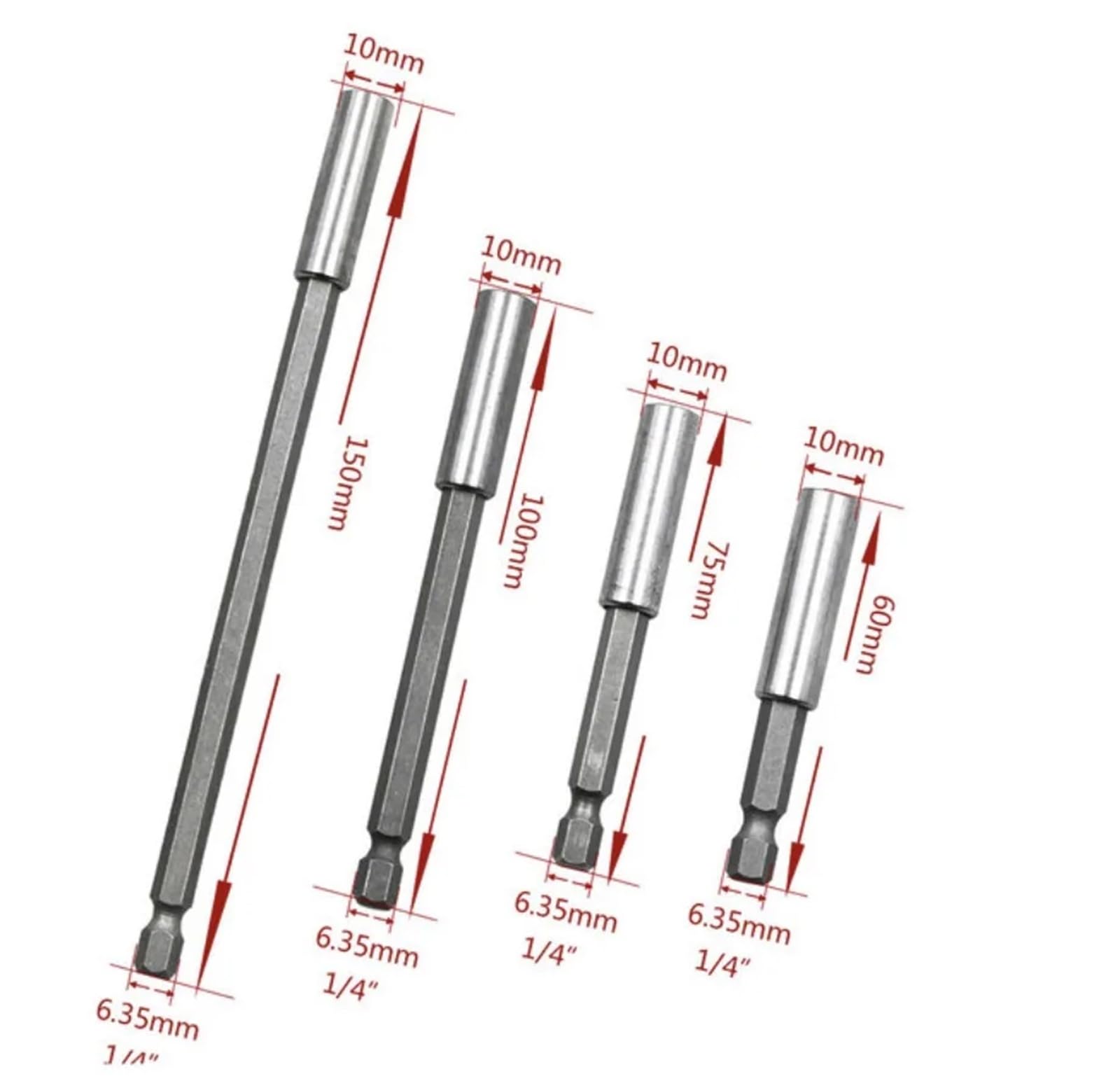 1/10.2 cm sześciokątny magnetyczny uchwyt na bity przedłużające wiertło 60/75/100/150 mm 1 szt. (60 75 100 150 mm)