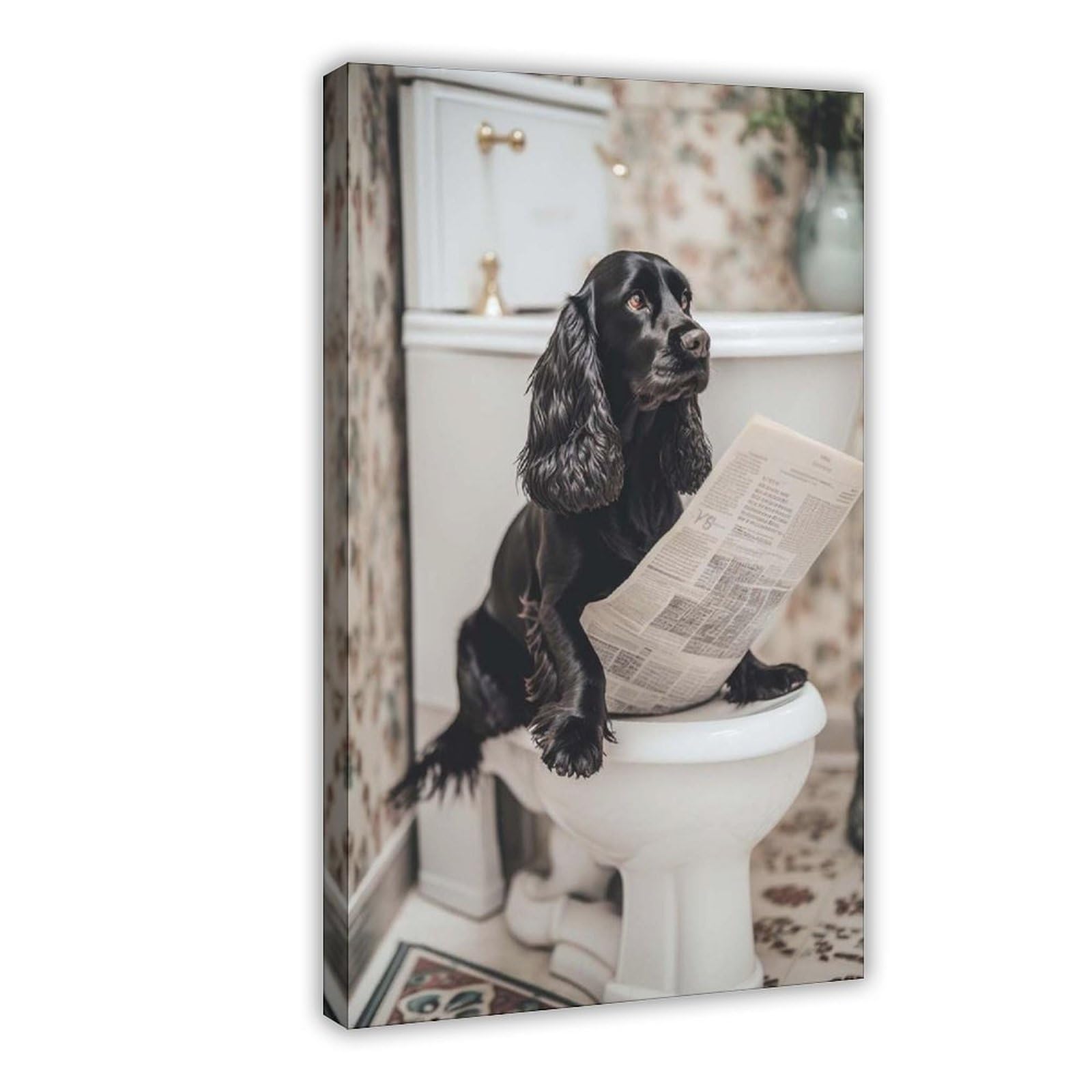 Oquajk Cocker Spaniel On The Toilet Canvas Poster Wall Art Decor Print Picture Paintings For Living Room Bedroom Decoration 08X12inch(20X30cm)