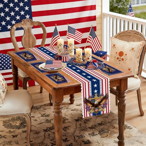 YOPINCO 7PCS 4th of July Table Runners Patriotic Memorial Day Kitchen Dining Table Runner Centerpiece Decor 250 America Anniversary Fourth of July Home Party Accessories