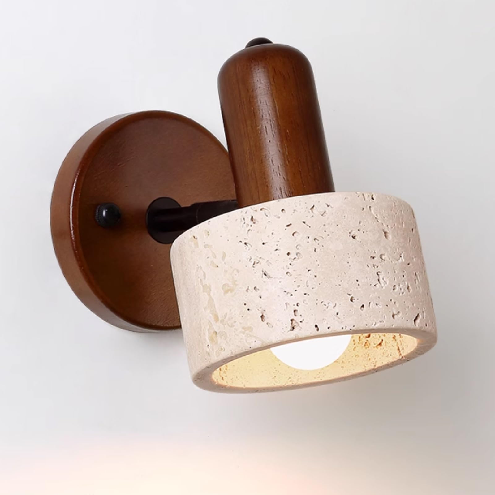 SXWNBIFH Stone Wall Lamp Nordic Solid Wood Wall Sconce Adjustable Bedroom Bedside Reading Lighting, Modern Retro Yellow Travertine Home Decor Lighting Fixture for Loft Living Room(Walnut)
