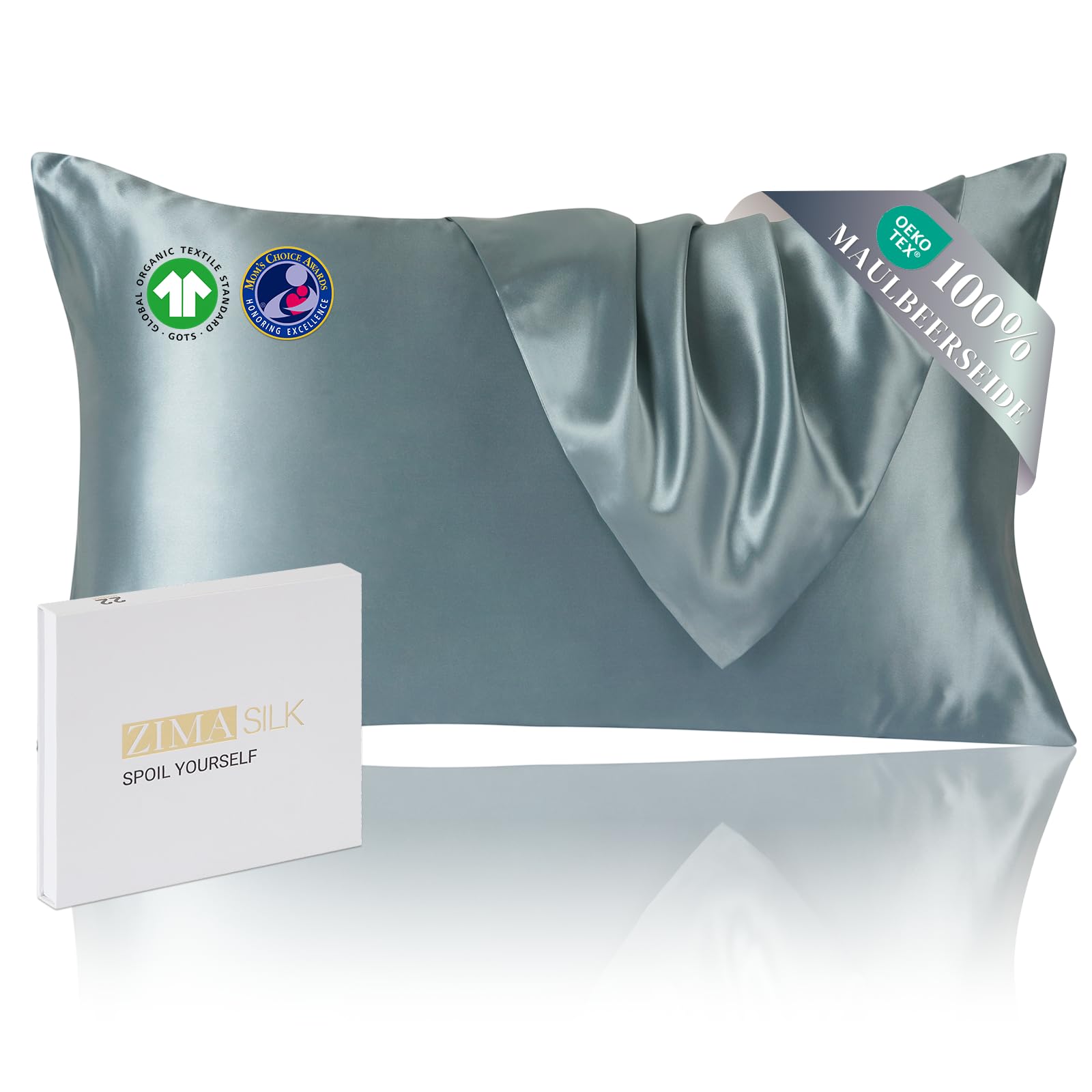 ZIMASILK Silk Pillowcase 40x60 cm | 100% Pure 22 Momme Mulberry Silk | OEKO-TEX® Certified | Highest Grade 6A Silk, Smooth On Both Sides For Skin & Hair, 1 Piece, Dusty Blue