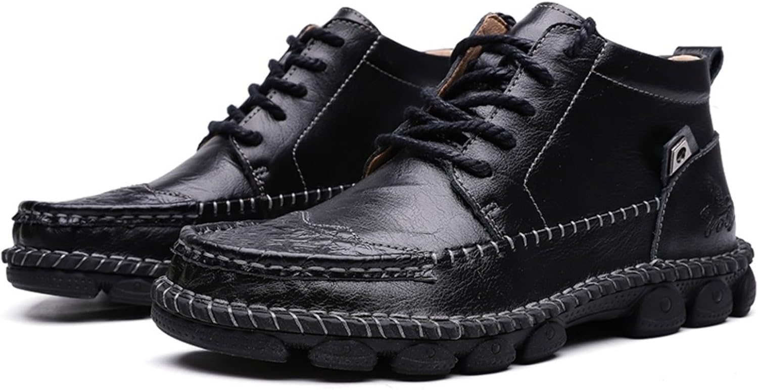 CHICLOVEY Men's Handmade Leather Chukka Boots Lace Up Non-Slip Ankle Boots for Hiking Walking Driving