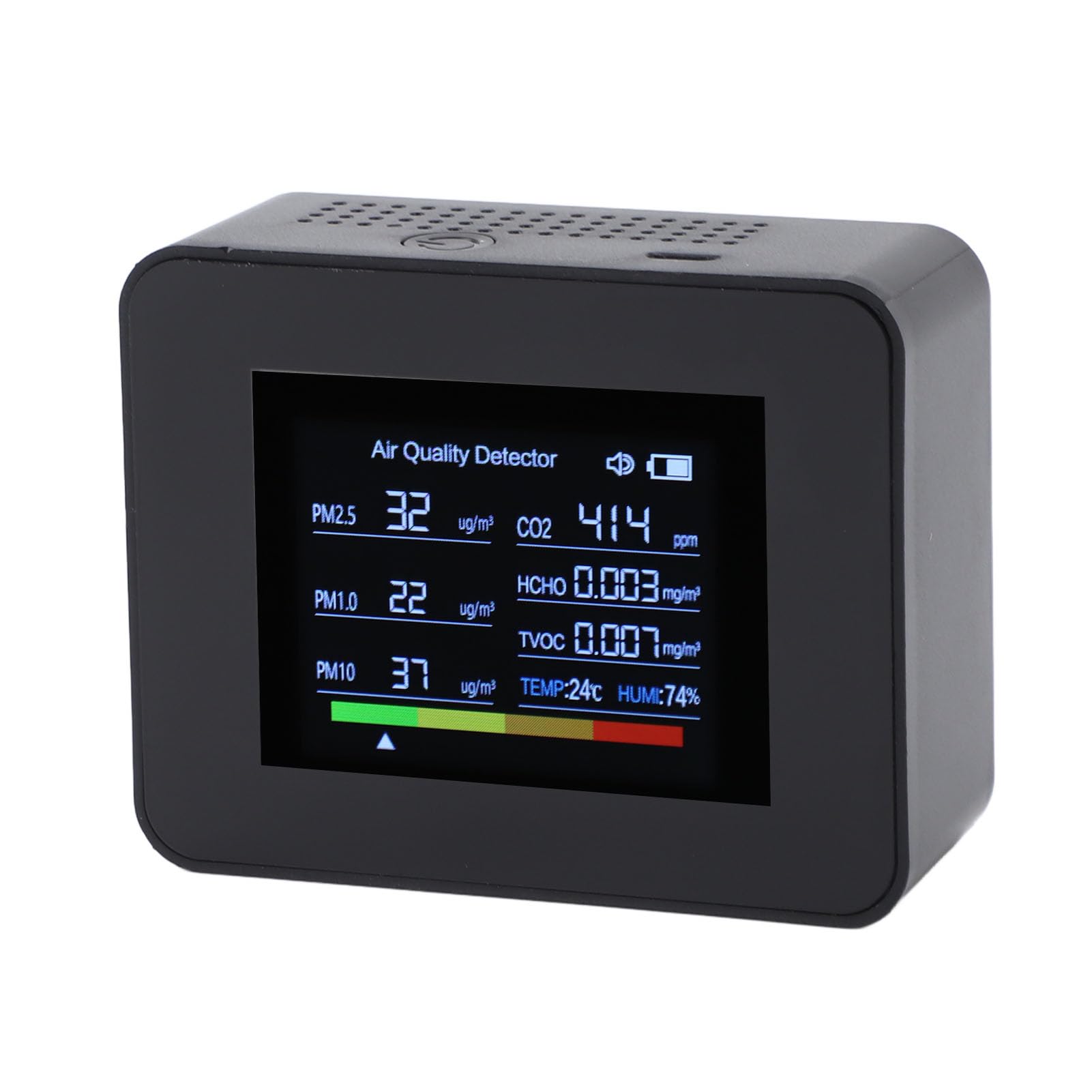 Detector de CO2 Medidor Preciso de Calidad del Aire Interior 8 en 1 para Uso en el Hogar y la Oficina con Alarma, Recargable por USB (BLACK)