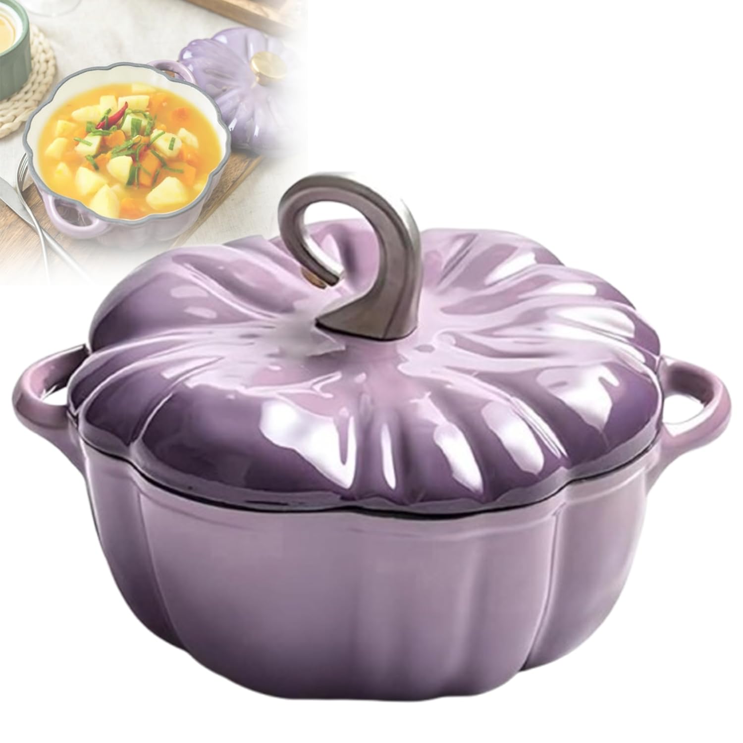 Horno holandés de calabaza, olla de hierro fundido esmaltado con tapa y asas dobles, olla profunda antiadherente para decoración de Halloween y Acción de Gracias, 20 cm