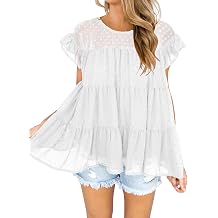 DOROSE Womens Babydoll Tops Swiss Dot Ruffle Sleeve Tiered Flowy Blouses Dressy Casual Summer Shirts