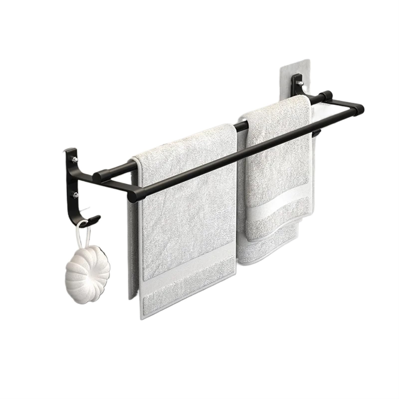 Self Adhesive Towel Rail Towel Racks Without Holes Space Aluminum Hanging Rack Suction Cup Toilet Wall Mounted Bathroom Double Rod Bar(Black-50cm)