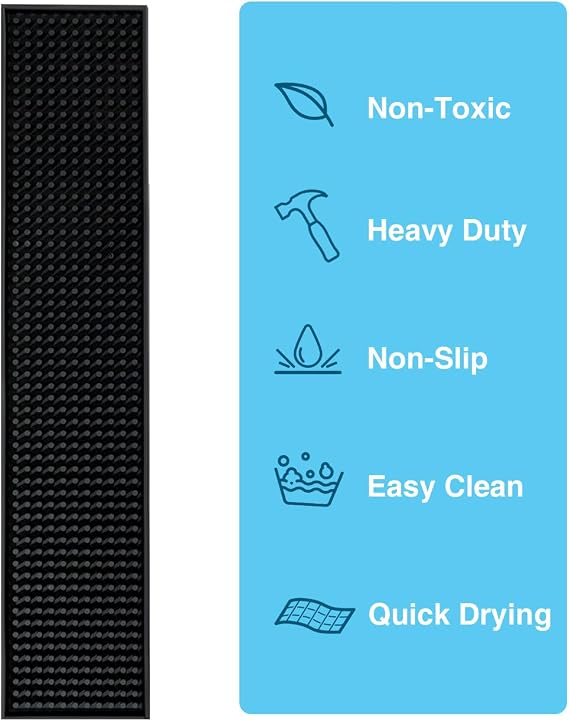 Bar Mat Bundle - Two 12x6 inches Small Bar Mats and Two 17.5x3.5 inches Bar Runners - Premium Black PVC Material - Great for Cocktail Stations, Baristas & Mixology Setups (Pack of 4)