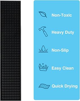 Bar Mat Bundle - Two 12x6 inches Small Bar Mats and Two 17.5x3.5 inches Bar Runners - Premium Black PVC Material - Great for Cocktail Stations, Baristas & Mixology Setups (Pack of 4)