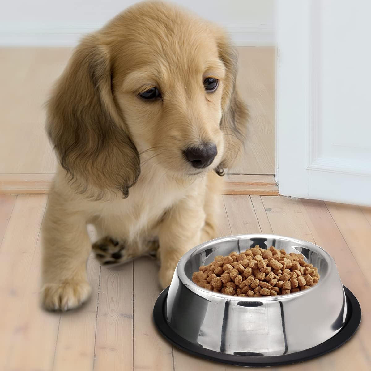 2 pcs Puppy Food bowls, Small Dog Bowl set, Stainless Steel Feeding Bowl with 2 Spoon, Non-slip Rubber Bases Food Bowl Water Bowl - Image 3