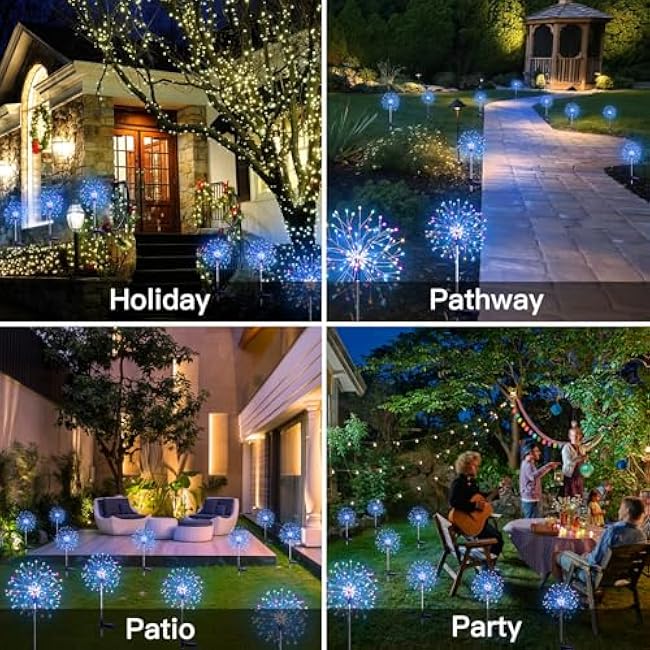 suddus Solar Garden Lights 2Pack Firework Lights Multicolor