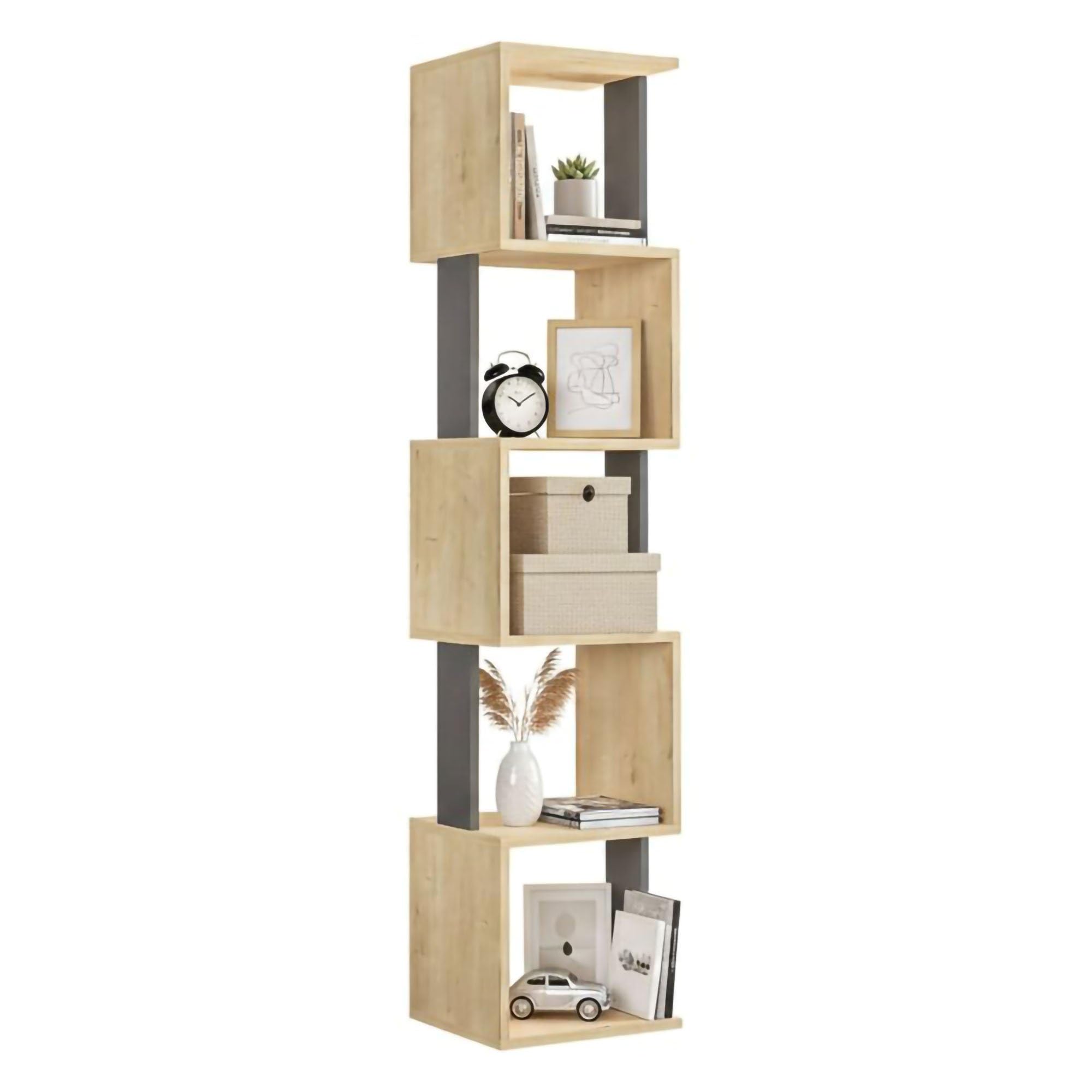 Dmora - Bibliothèque Aglaia, Etagère de Bureau, Porte-Livre Mobile, Librairie, 35x30h161 cm, Chêne et Anthracite