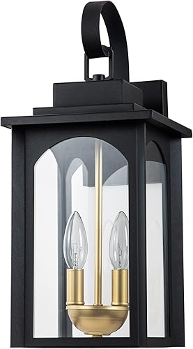 Luces de pared para exteriores, luces negras para porche delantero, aplique de pared grande para exteriores, lámpara exterior con candelabro dorado,