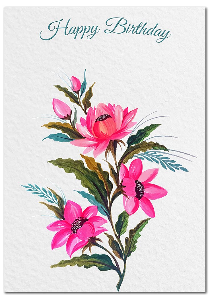 Extra Large Female Birthday Card - XL Big thick A4 size - Special Beautiful Greeting for Women Her Female - Pretty Pink Flower Watercolour Art - Nice Huge Happy Wishes - UK Eco-Friendly
