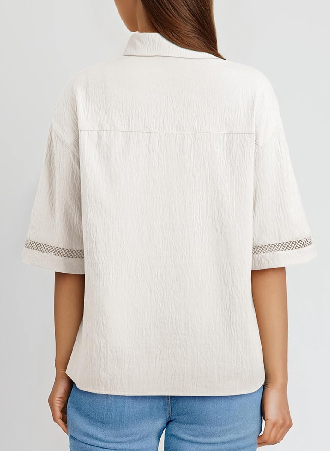 Dokotoo Womens Summer Tops Dressy Casual V Neck Short Sleeve Shirts Solid Button Down Blouses Tops - Image 3