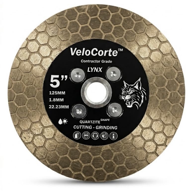 5" Lynx Honeycomb Quartzite Shape Diamond Wheel – Cutting & Grinding Disc for Quartzite Countertops & Hard Stone, 125 x 1.8 x 22.23 mm, Wet/Dry (VCQ5H)