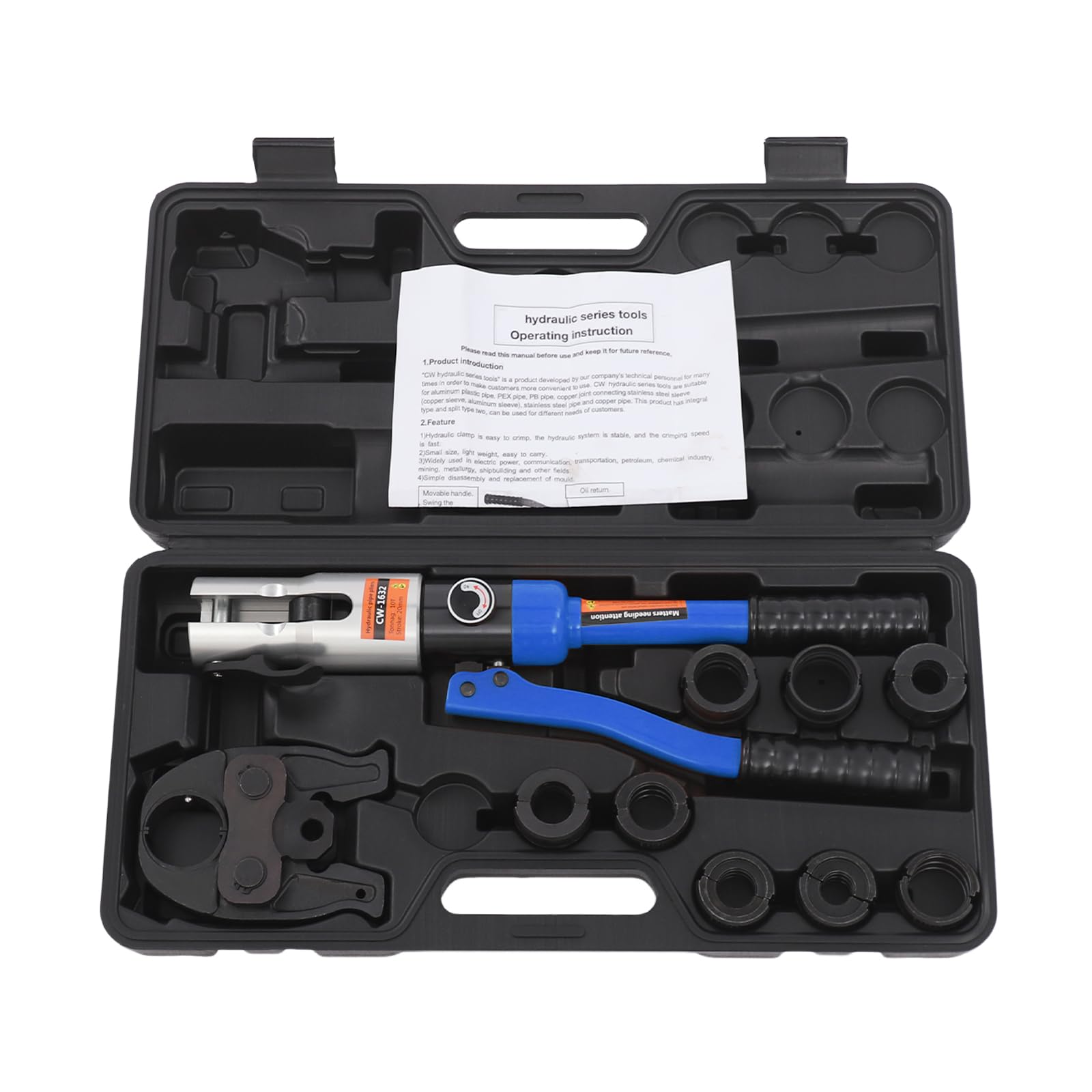 OUKANING Alicates de prensa de tubos 10t con 8 matrices, forma de U de 16 – 32 mm y forma TH 16-32 mm, alicate hidráulico para tubo compuesto multicapa, PEX, PB, con maletín de transporte y mango