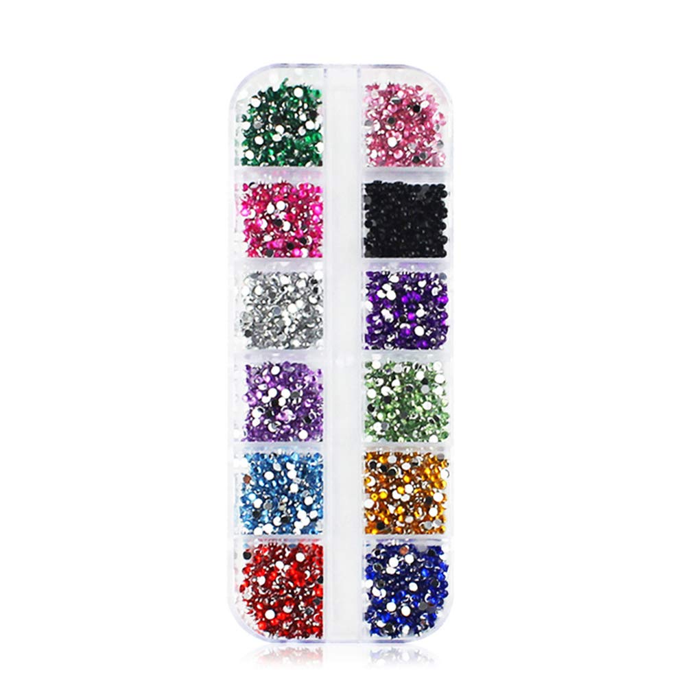 S.A.V.I 1PC. Palette 2mm Round Rhinestone 12 Styles DIY Nail Art Crystal Diamonds For Manicure (2MM Round Mix Color Rhinestone)