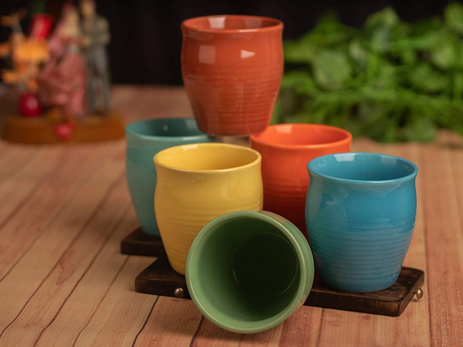 TMF Multicolor Reusable Ceramic Khullad Set of 6, 180 Ml