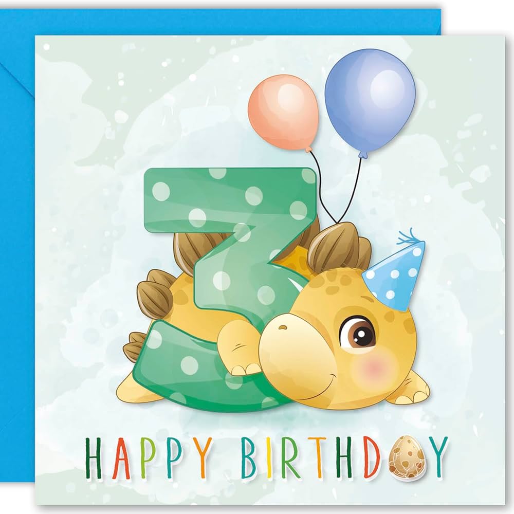 Cult Kitty - Dinosaur 3rd Birthday Card - Happy Third