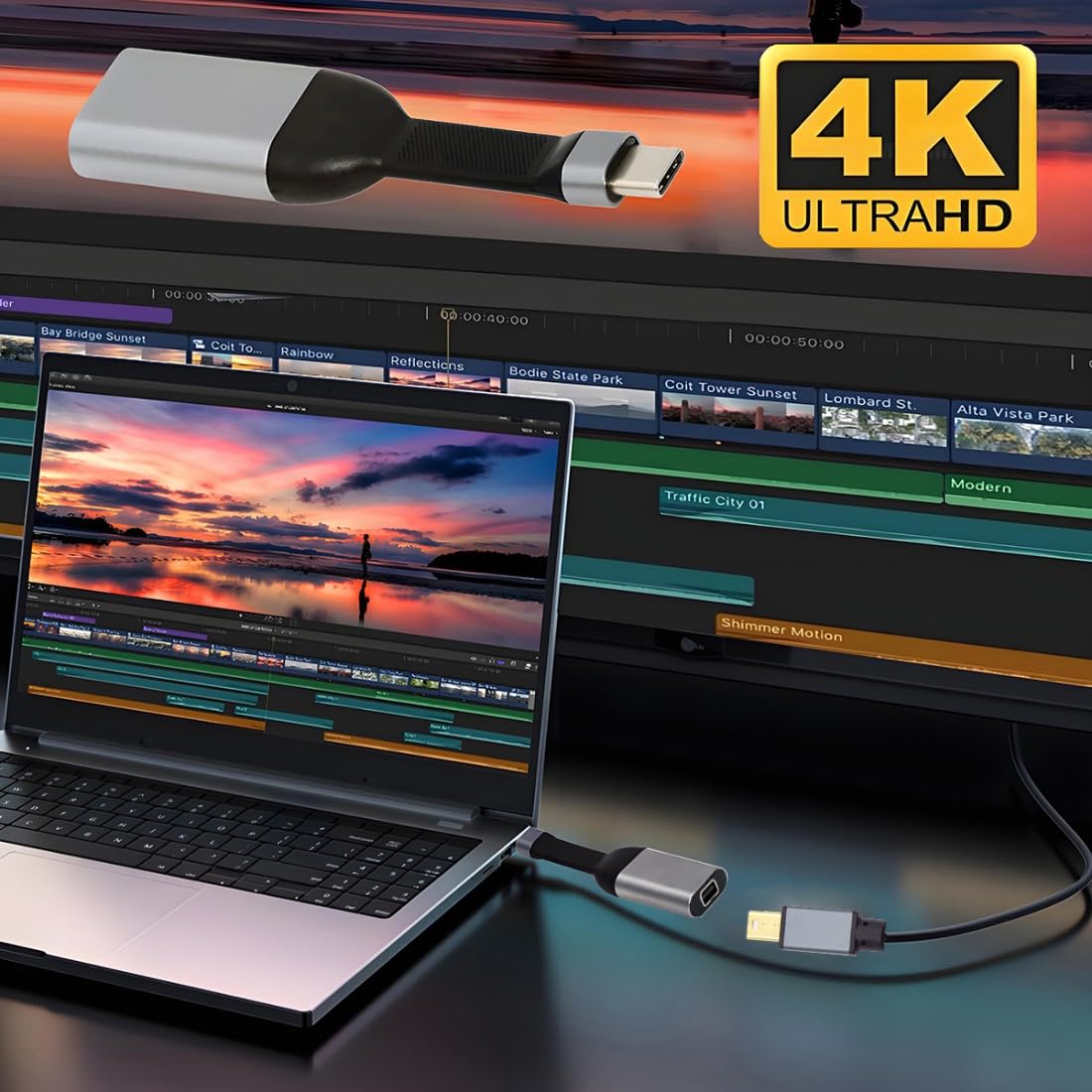 Chenyang Cable USB-C a Mini DisplayPort, compatible 4K@60Hz, 1080p@60Hz, Thunderbolt 3/4