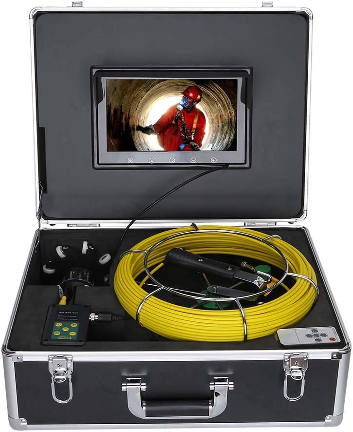 Endoscope 7 Inch 30M Pipe Inspection Video Camera Drain Sewer Pipeline Industrial Endoscope Support DVR Video Recording Rotating Camera Carrying Case, Detachable Snake Ca