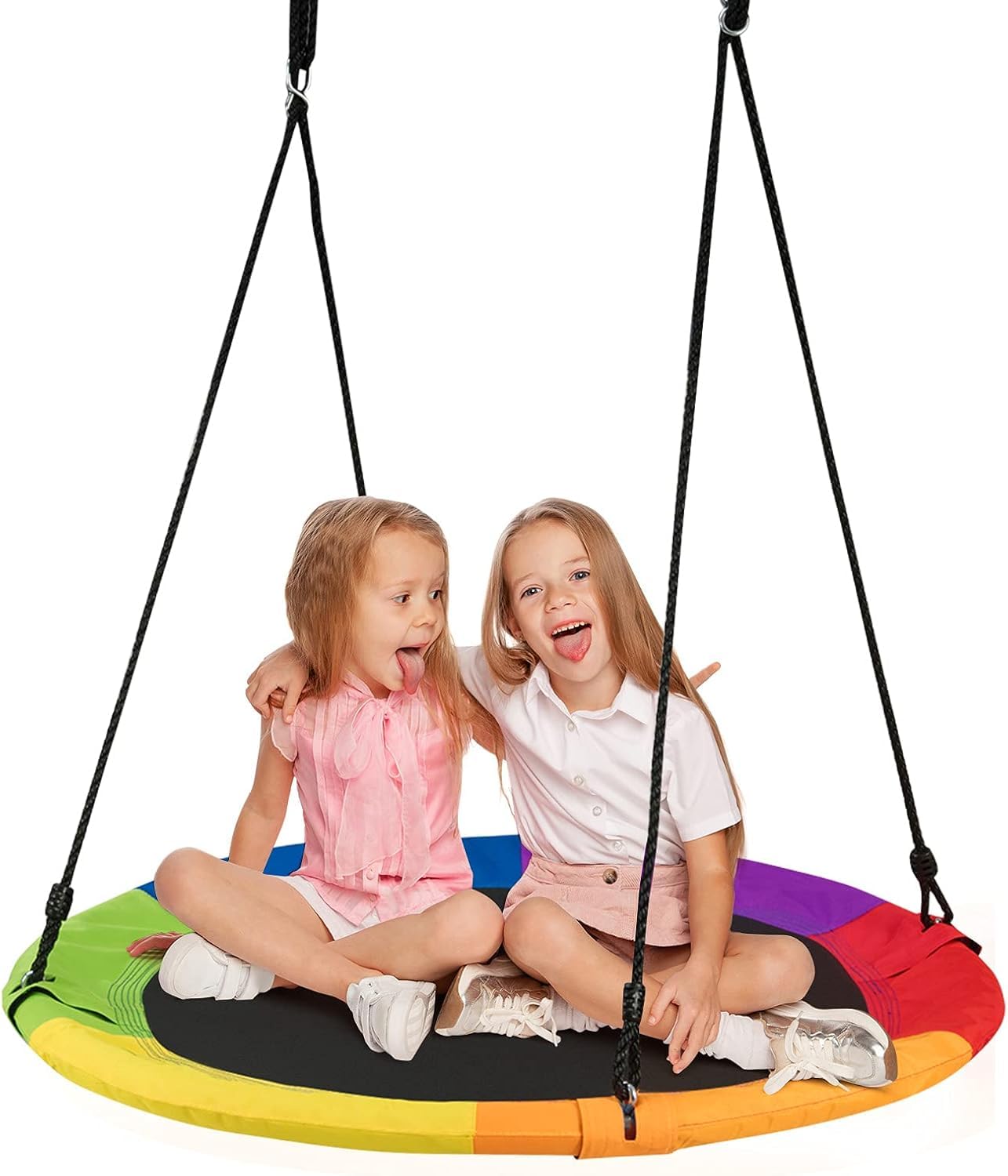 GYMAX Kids Nest Swing, 40 Inch/100cm Saucer Tree Swings with Height Adjustable Hanging Ropes, Indoor Outdoor Children Round Swing for Playground Garden (Colorful)