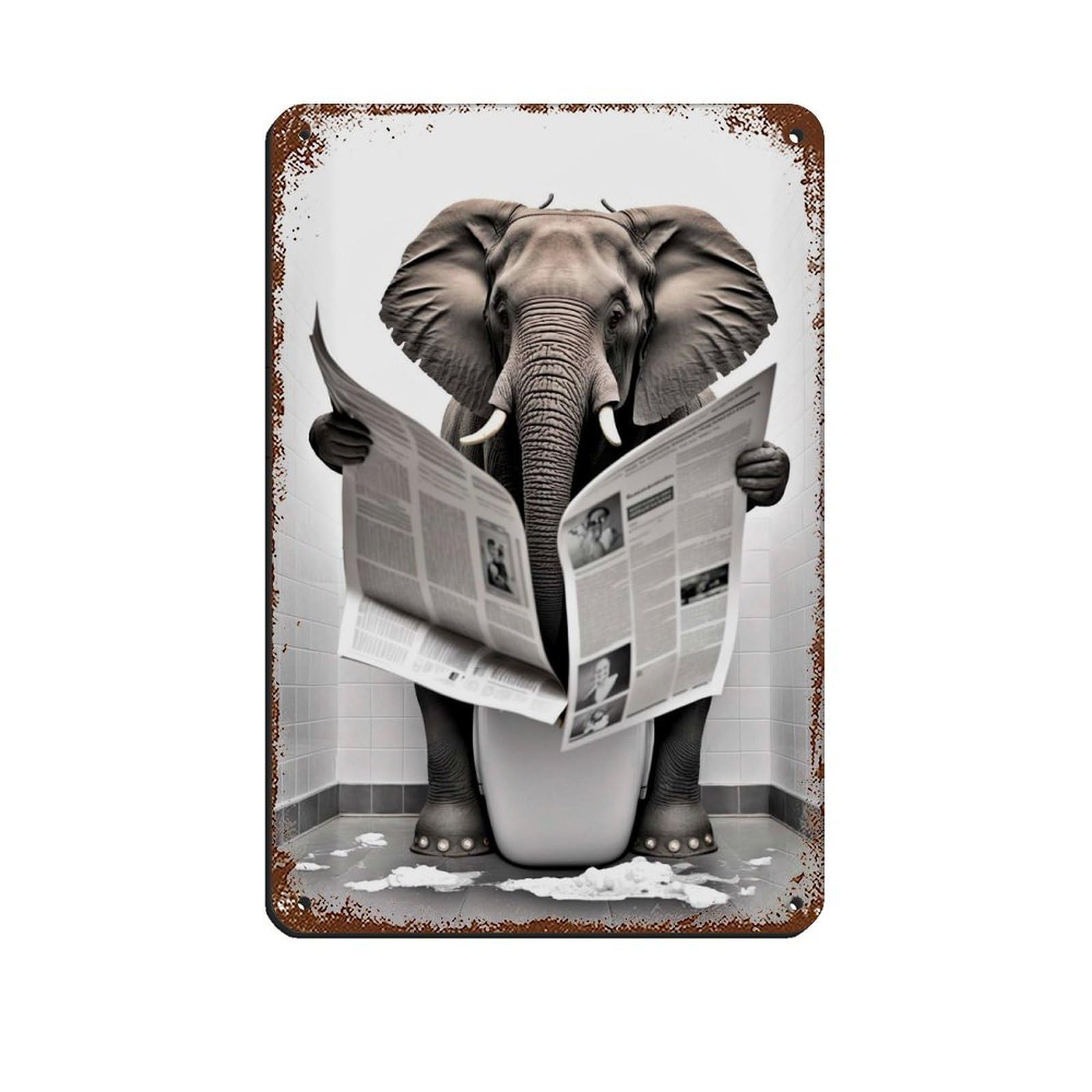 Comical Elephant Reading The News Retro Poster Metal Tin Sign Chic Art Retro Iron Painting Bar People Cave Cafe Family Garage Poster Wall Decoration 8x12inch(20x30cm)