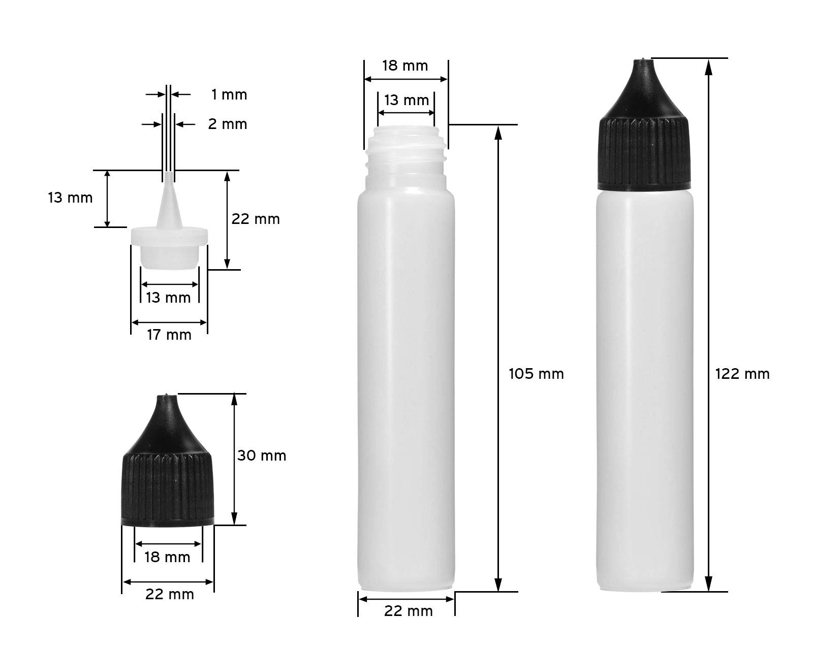 5 x 30 ml flacons pour liquide d'e-cigarettes, flacons unicorn souple en  PEBD : Amazon.fr: Commerce, Industrie et Science