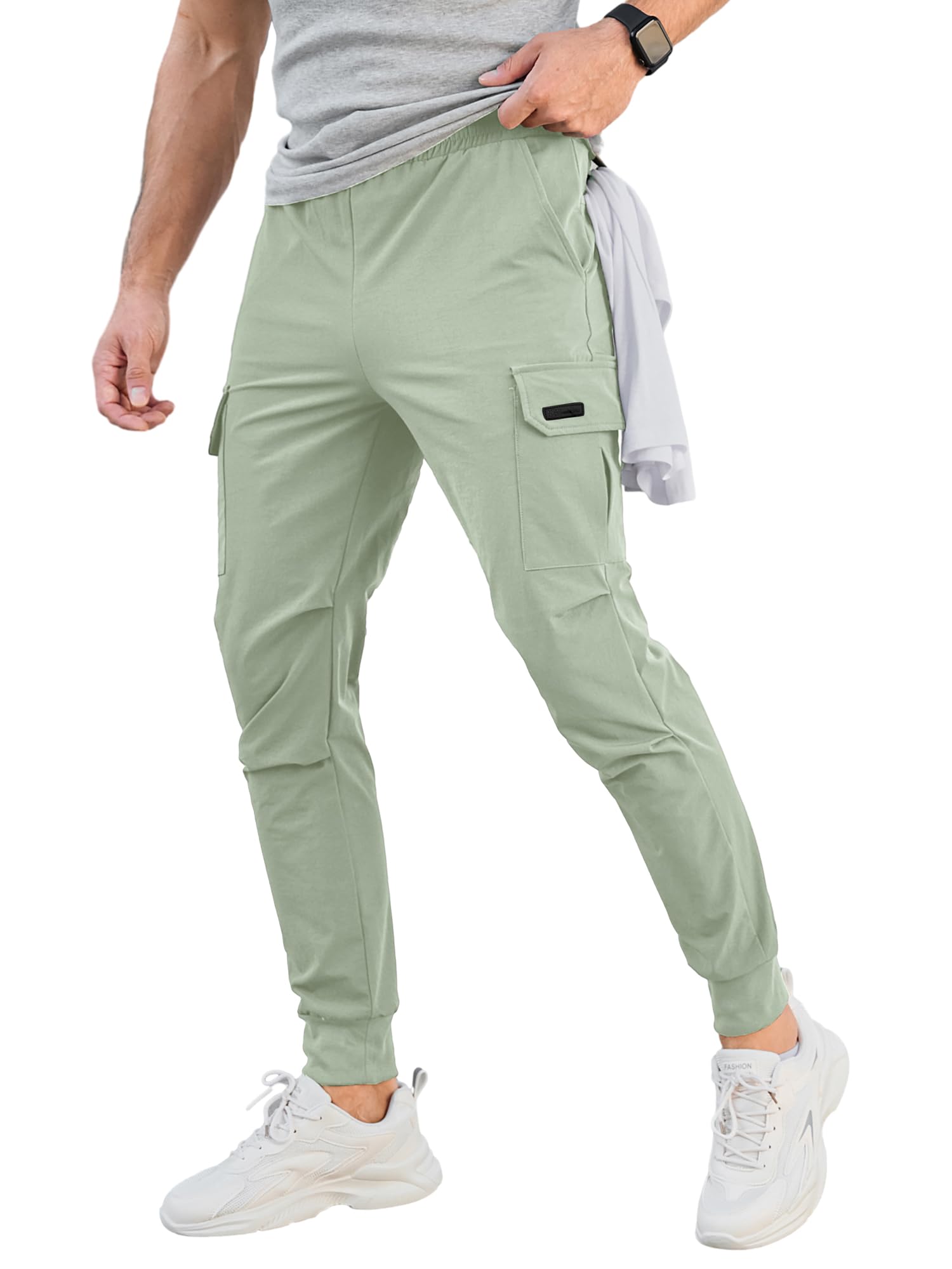 ComdecevisMen's Cargo Jogger Pants Stretch Sweatpants Slim Fit Tactical Pants with Zipper Pockets Casual Trousers