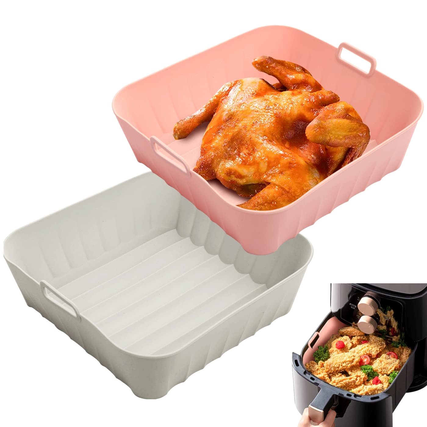Photo 1 of 2 pack - Pandycare® 2pack Silicone Air Fryer Liners, 8 Inch Reusable Square Silicone Air Fryer Liner Pot Basket - Premium Food Grade Silicone, BPA Free, Washable & Non Stick - Perfect for 4qt to 8qt Air Fryer
