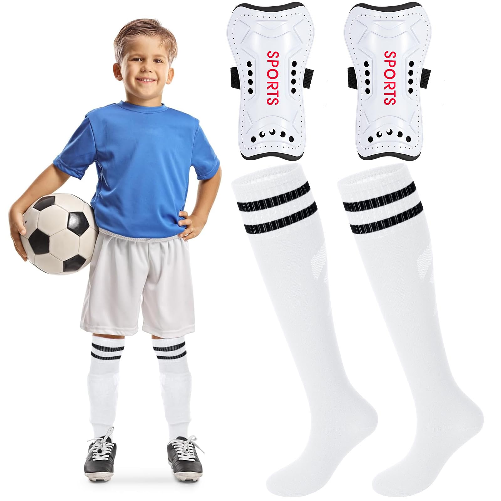 Syhood Soccer Shin Guards and Socks for Toddler Kids Youth, Lightweight Soccer Shin Pads Protective Defender Gear for 3-5, 5-10, 10-15 Years Old