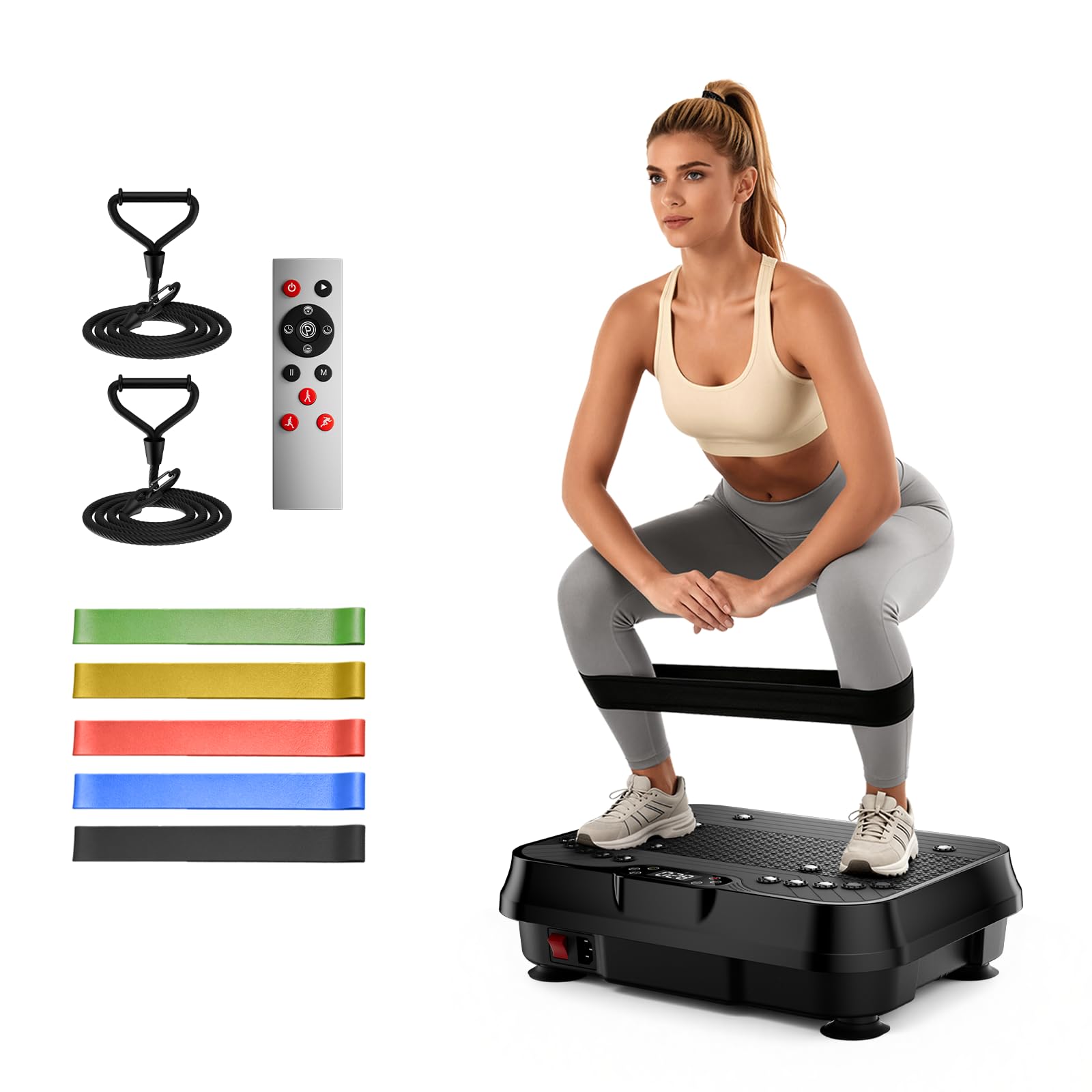 CURSOR Vibration Plate Exercise Machine, 250 Levels Vibrating Platform for Lymphatic Drainage Weight Loss, 350lbs Capacity Full Body Workout Shaker with Resistance Bands for Men Women Home Gym Office
