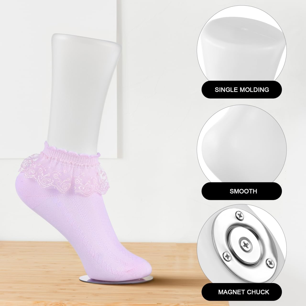 DOITOOL 2 Pcs Foot Mannequin for Socks Display, Plastic Sock Mannequin Feet Model with Metal Base, Foot Display Stand for Ankle Bracelet Jewelry Short Stocking Prop Home and Retail Use