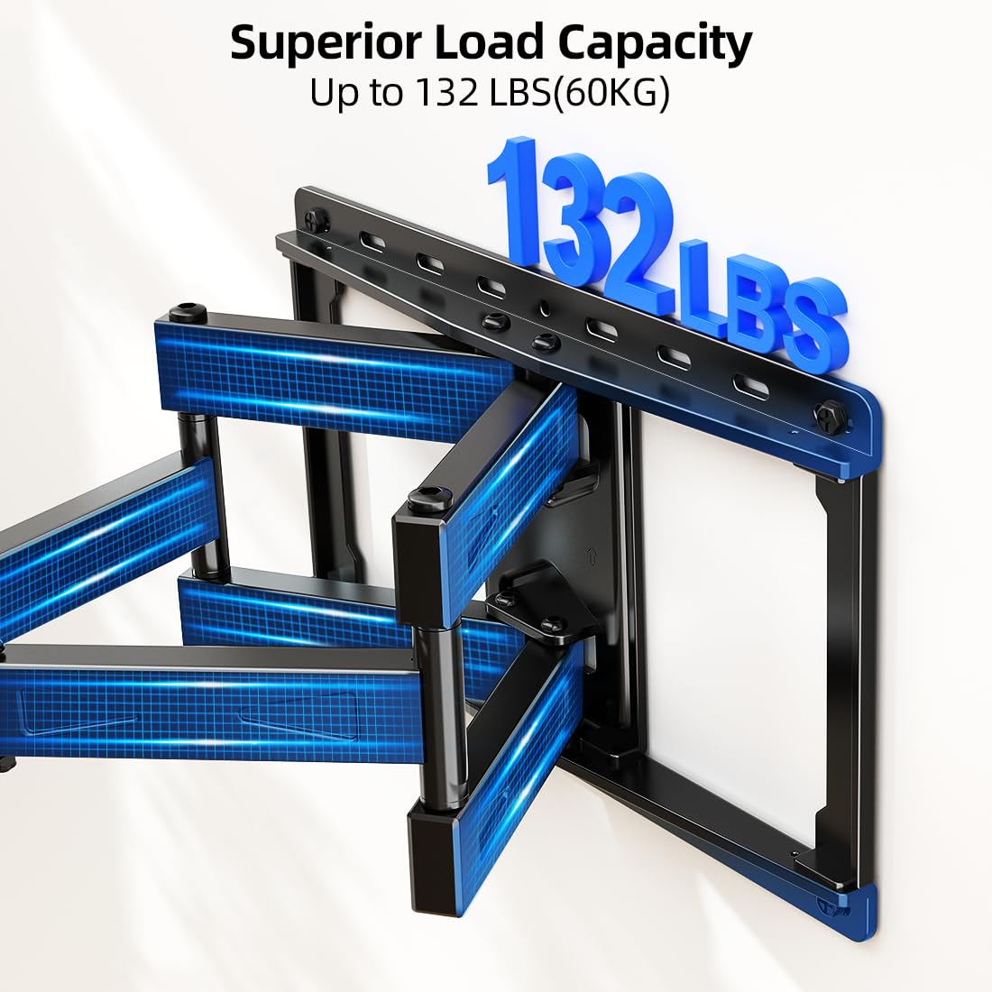 HOME VISION Full Motion TV Wall Mount for 32-85 inch TVs up to 132lbs, Fits 8”/ 12” /16” Wood Studs, TV Mount Wall Bracket with Dual Articulating Arms, Swivel, Tilt, Max VESA 600x400mm