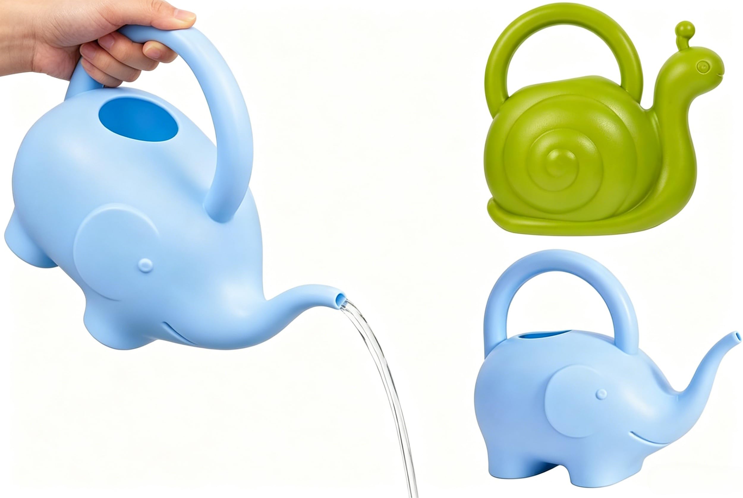 DOITOOL 2 Stück Lustige Tier Gießkanne 2.0L Mit Tragegriff Bunte Kinder-Gießkanne Für Garten Und Zimmerpflanzen Niedliches Panda-Design Bewässerungskanne (Blauer Elefant & Grüne Schnecke)