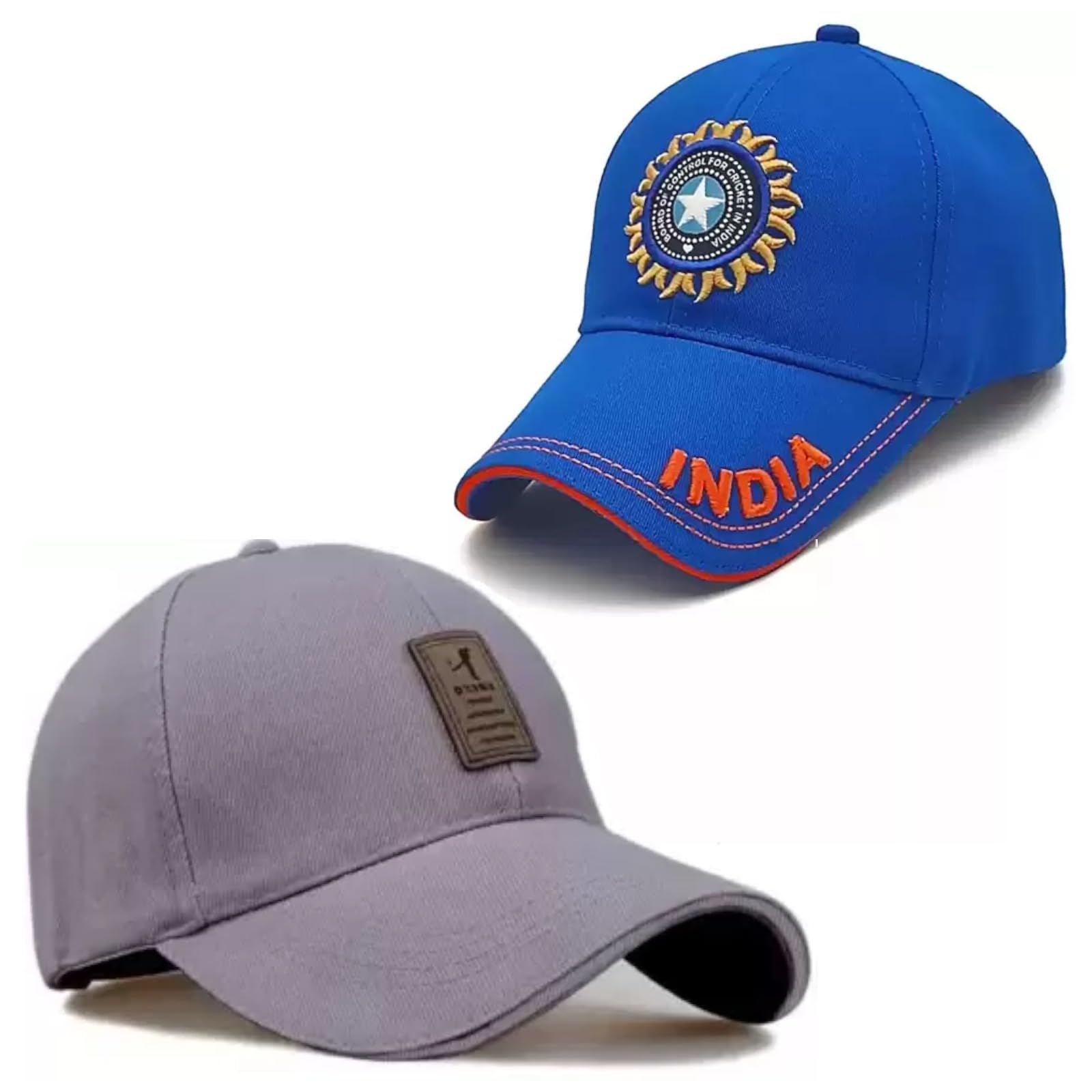 FHARAT Combo Stylish Cap for Men, Women, Kids Cotton Blend, Summer All Season Sports, Cricket, Gym Adjustable Buckle India Cricket (Grey)