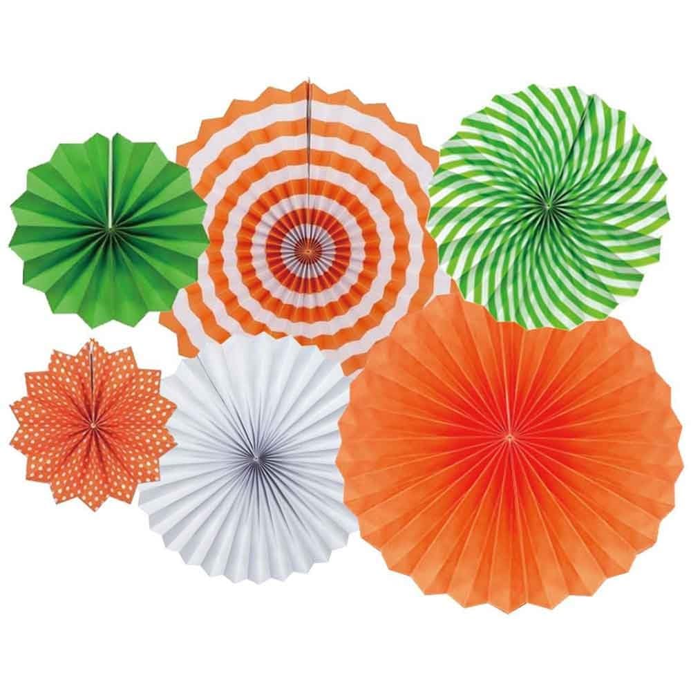 Pop The Party 6Pcs Tri Colour Paper Fans |Tiranga Theme Paper Fan Republic Day Deocration Items | Independence Day Decoration Items and Tri Colour Backdrop Decoration,kids 1 year,Multicolor
