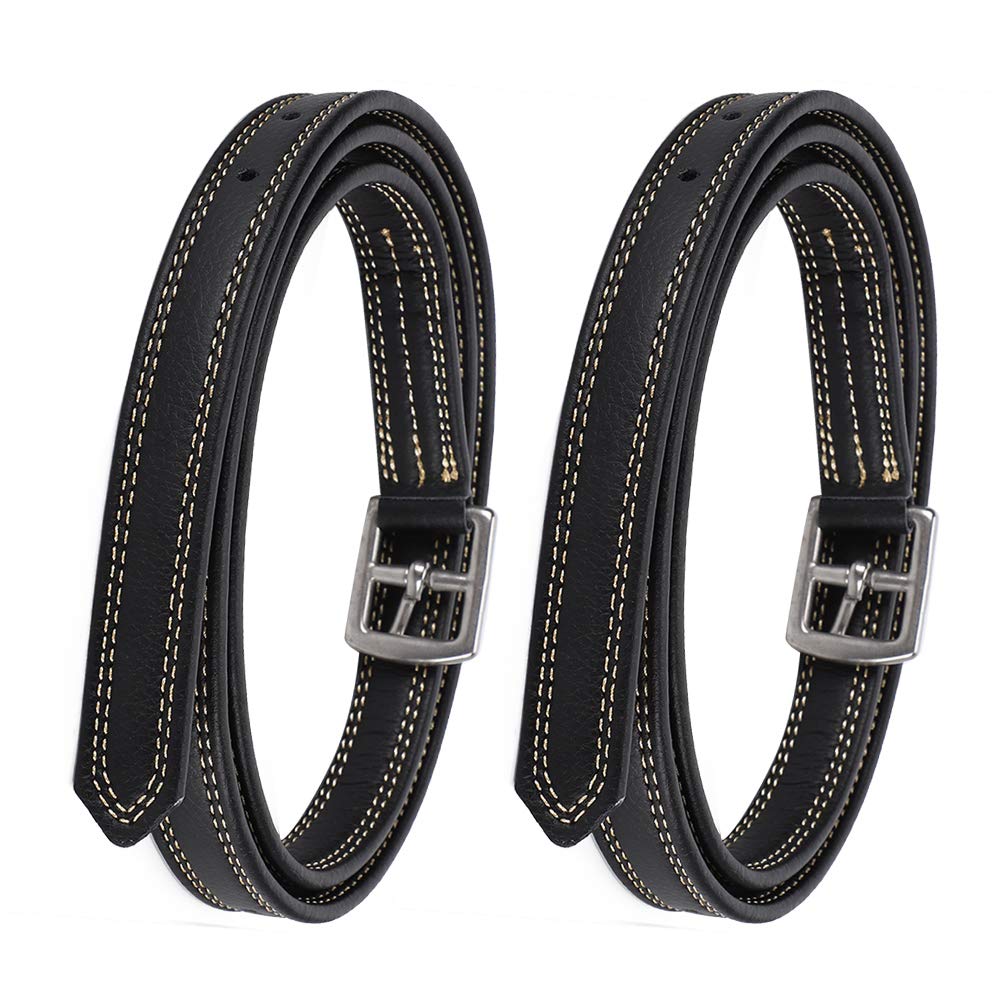 Zerodis Cinturón de Estribo, cinturón de Estribo de Silla de Montar de Cuero Suave británico Estribo Ajustable Correas de cojear con Hebilla de Acero Inoxidable(Negro)