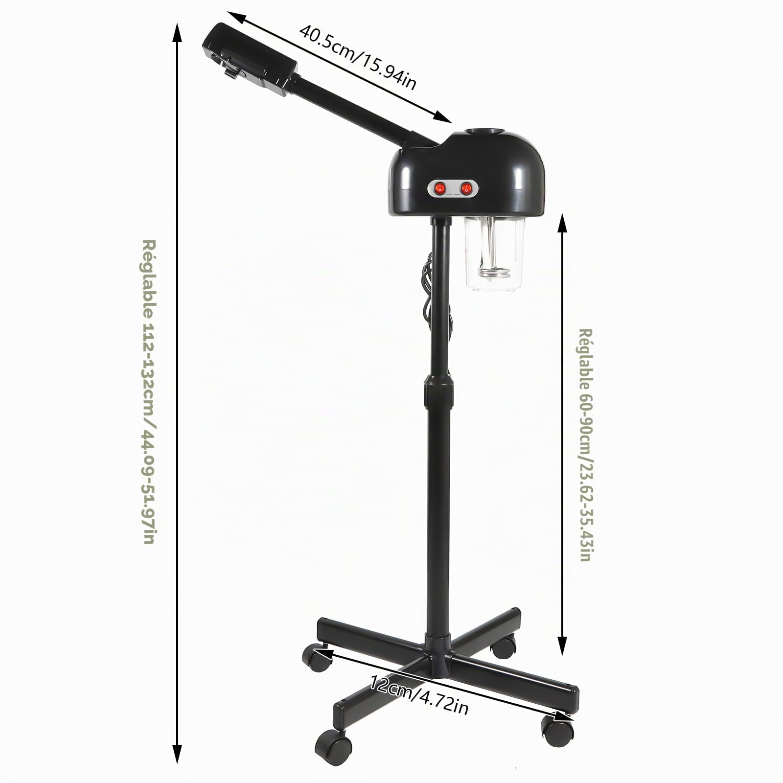 Vaporisateur 2 en 1 pour soin du visage - 800 W - Avec tige rétractable et buse à 360° - Hauteur réglable