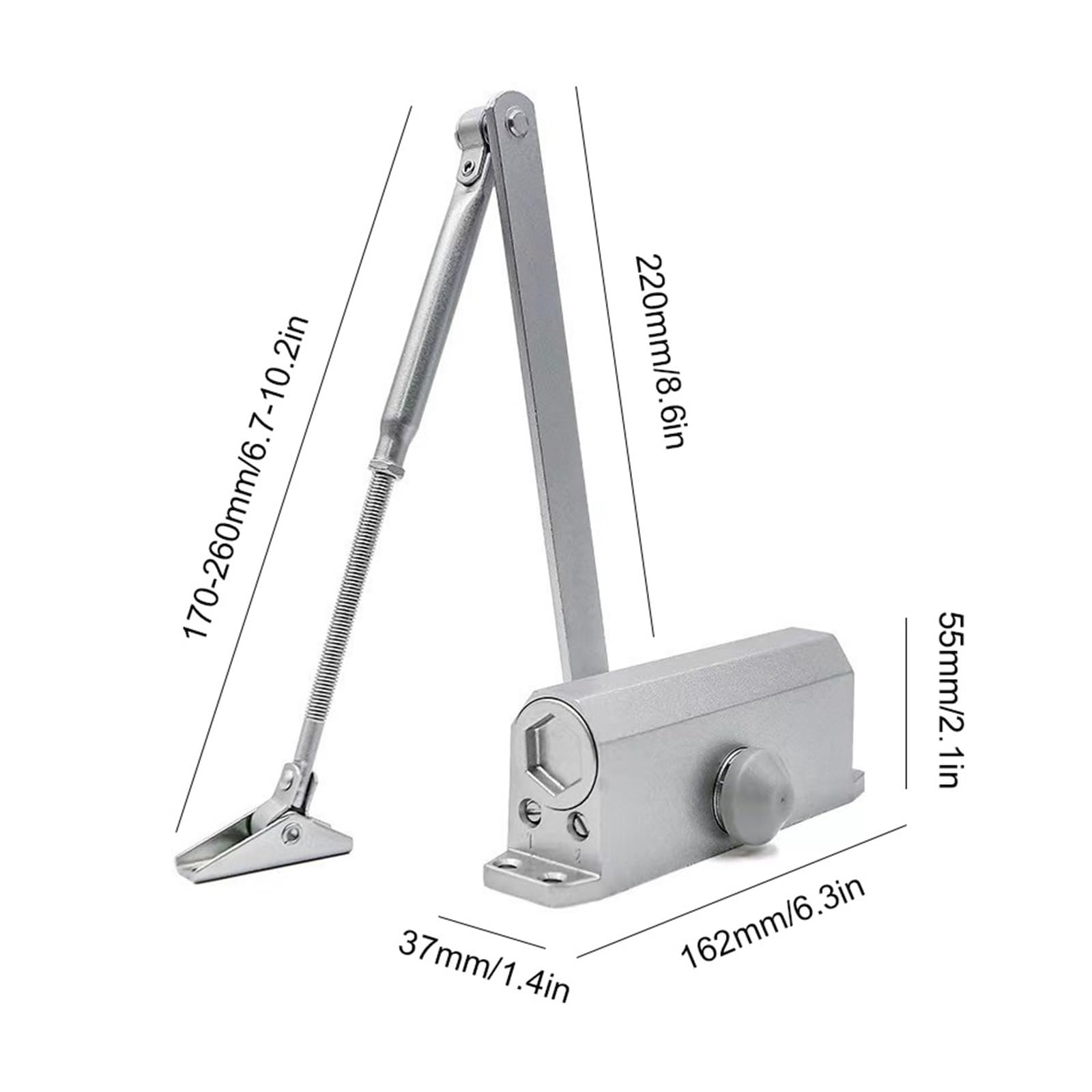 Chiudiporta automatico sistema di sicurezza regolabile velocità di chiusura/chiusura in alluminio per porte sinistra e destra 25-85 kg, facile per uso domestico commerciale (peso porta 45
