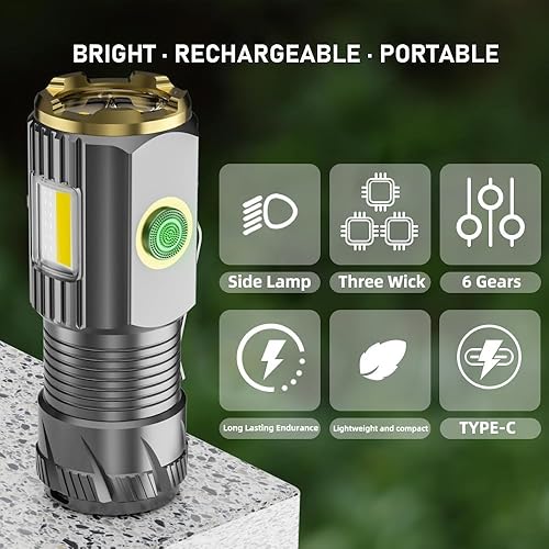 Miniatura 2 de Mini linterna LED recargable, 9000 lúmenes, linterna pequeña ultra brillante, con clip e imán, IPX6 impermeable, 6 modos, adecuada para camping,