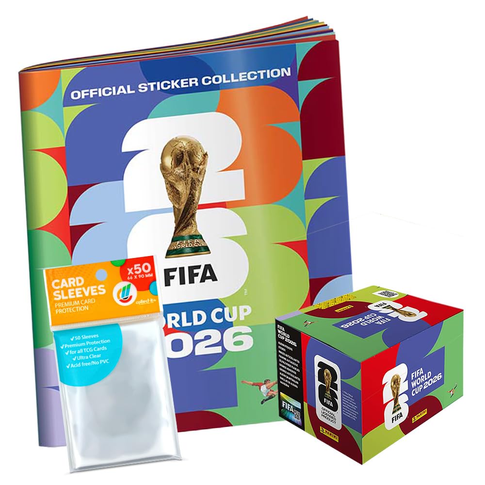 Bundle with World Cup 2026 Sticker - 1 Display (100 Bags) + Scrapbook + Exclusive Collect-It Cases, Multi-coloured, normal
