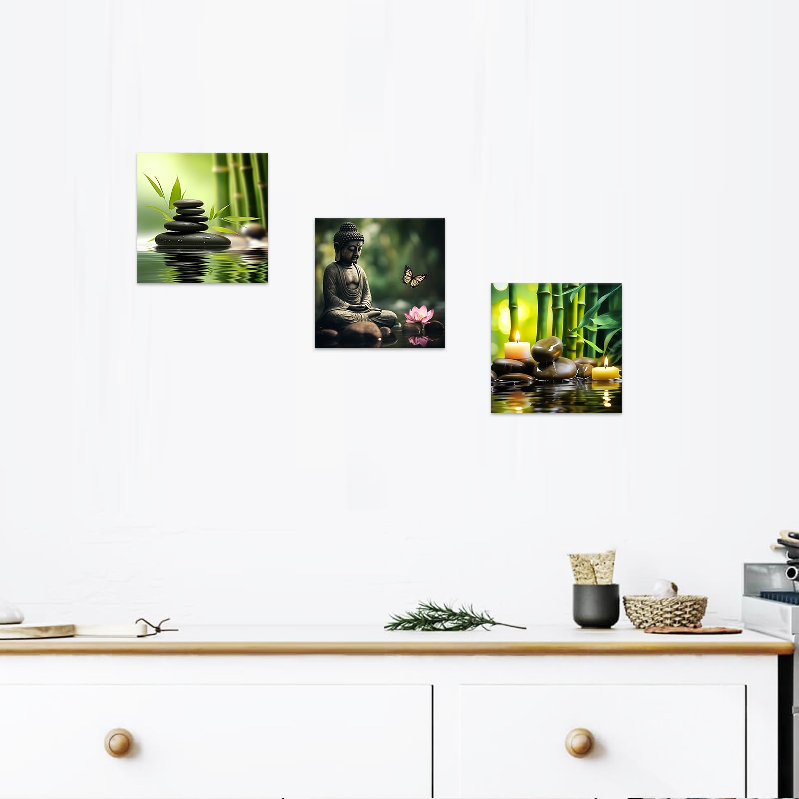 CCWACPP Lienzo decorativo para la pared, 3 piezas, imágenes de spa de bambú, piedras zen, velas, pintura de Buda, baño, tratamiento de belleza, decoración de habitación de meditación, enmarcado (30 x