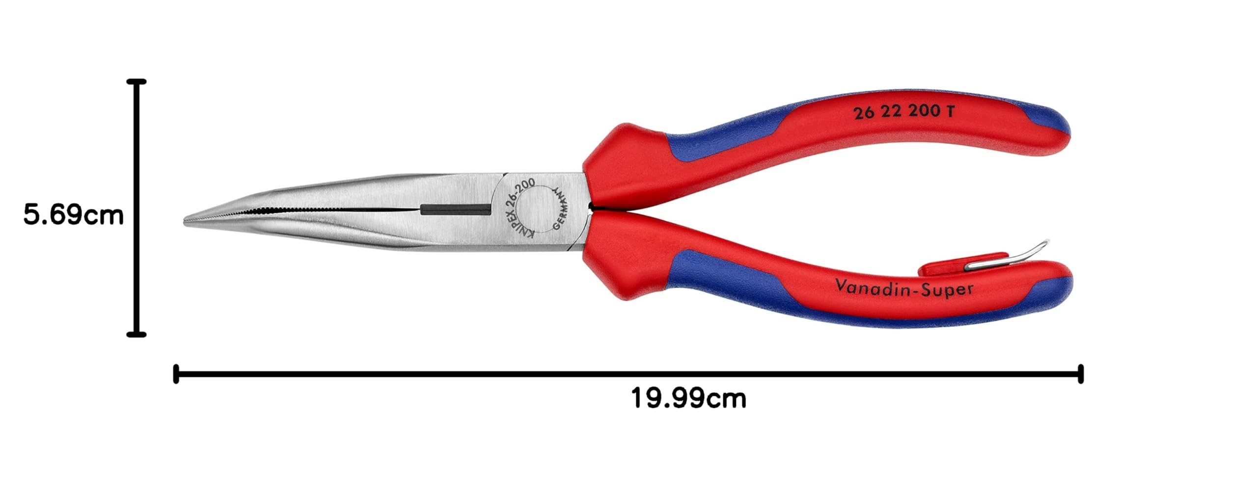 KNIPEX Flachrundzange mit Schneide (Storchschnabelzange) mit Mehrkomponenten-Hüllen, mit integrierter Befestigungsöse zum Anbringen einer Absturzsicherung schwarz atramentiert 200 mm 26 22 200 T